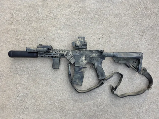 Rattle-Can Camo BCM 9-inch 300 BLK on an Anderson Lower