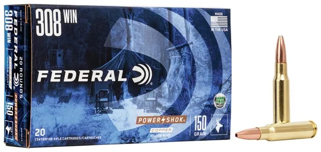 Federal Power-Shok 150 gr Copper Hollow Point .308 Win Ammo, 20/box