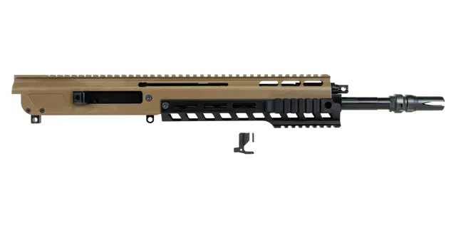 PSA JAKL Rifle Upper Assembly Pin & Weld 13.7" 5.56 NATO 1:7 Nitride w/Knurled CH, BCG and Partial Picatinny Lower Hand Guard, FDE / Black