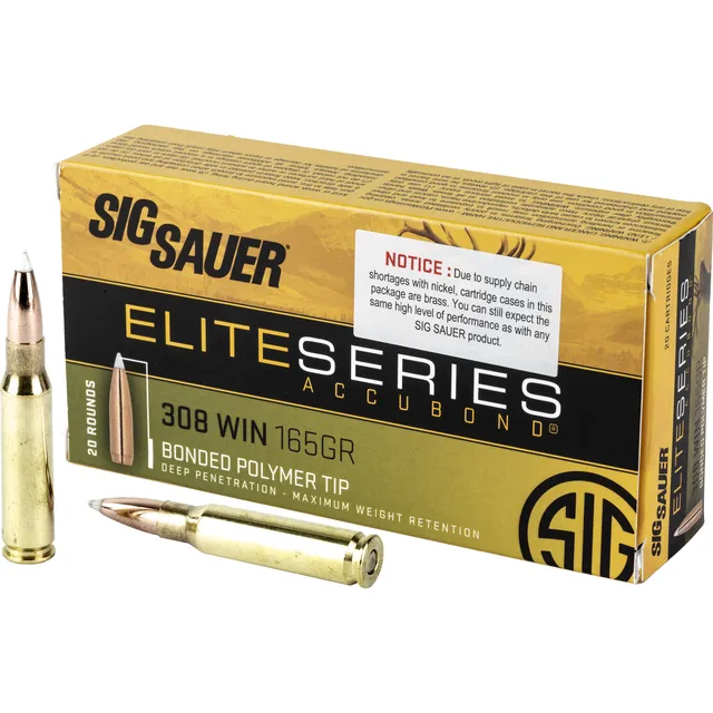 Sig Sauer Elite Performance .308 Win Ammunition, 20 Rounds Ballistic Tip 165gr