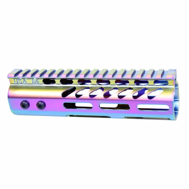 Guntec USA Ultra Lightweight Thin M-LOK System Free Floating Handguard w/Monolithic Top Rail 7in MATTE RAINBOW PVD COATED
