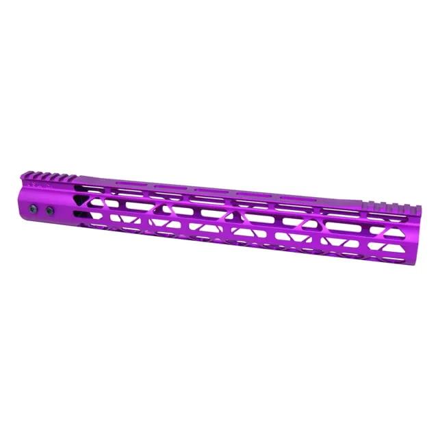 Guntec USA MOD LITE Skeletonized Series M-LOK Free Floating Handguard w/ Monolithic Top Rail 15in Anodized Purple