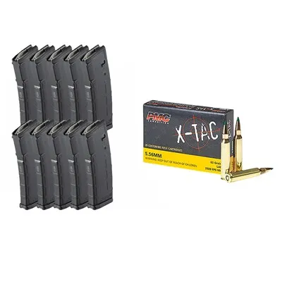 Penetrator FMJ Case X-Tac 5.56 NATO 62gr LAP Green Tip 1000rd & PMAG 30rd 10pk