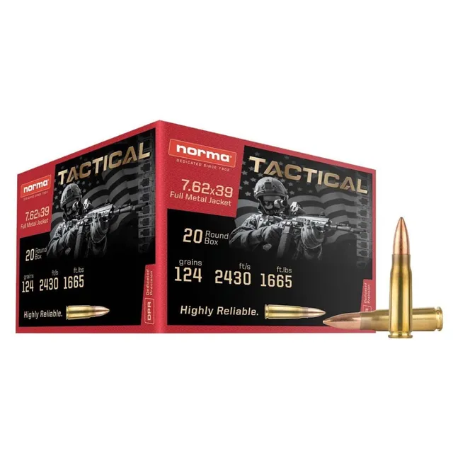 Norma Tactical 124 gr FMJ 7.62x39 Ammunition, 20 Rounds
