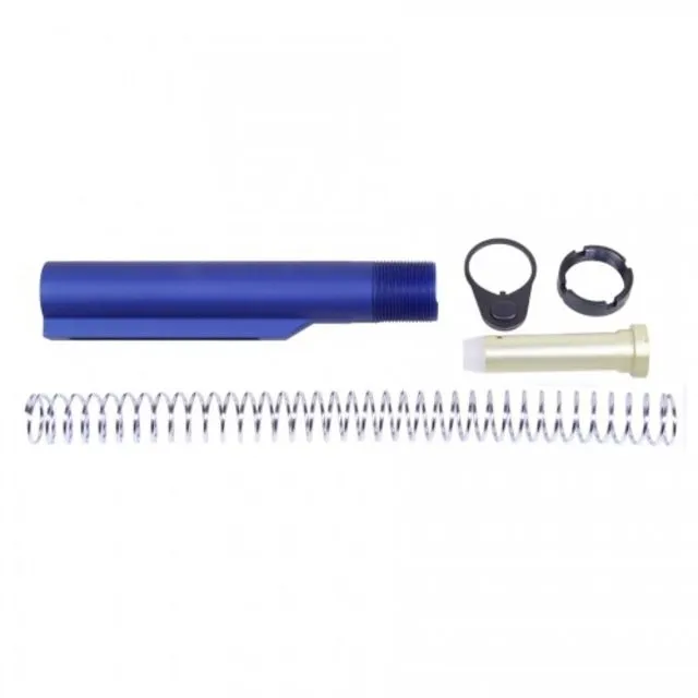 Guntec USA AR-15 Mil-Spec Buffer Tube Set 6-position CAR Buffer/Spring/End Plate/Castle Nut Anodized Blue