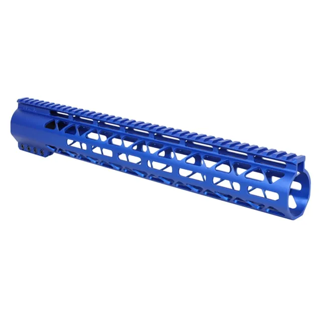 Guntec USA 15in AIR-LOK Series M-LOK Compression Free Floating Handguard With Monolithic Top Rail .308 Cal Anodized Blue