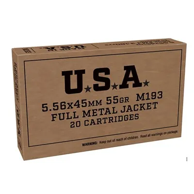 USA Lake City M193 5.56x45mm 55gr Full Metal Jacket 20/Box
