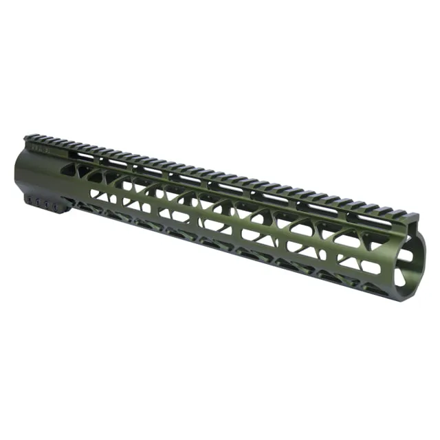 Guntec USA 15in AIR-LOK Series M-LOK Compression Free Floating Handguard With Monolithic Top Rail .308 Cal Anodized Green