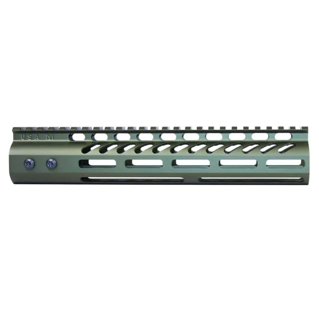 Guntec USA Ultra Lightweight Thin M-LOK System Free Floating Handguard w/Monolithic Top Rail 10in Green