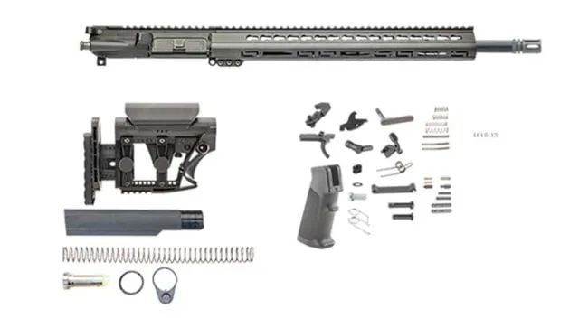 Luth-AR Mark 12 Kit Minus Lower Receiver w/ Collapsible Stock 5.56mm 27in 18in Government Rifle 1x9 1/2x28 Picatinny Key MOD A2 Flash Hider Anodized