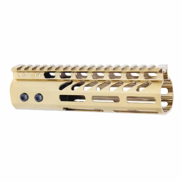 Guntec USA AR-15 Ultra Lightweight Thin M-LOK Free Floating Handguard w/ Monolithic Top Rail 7in Gold Plated