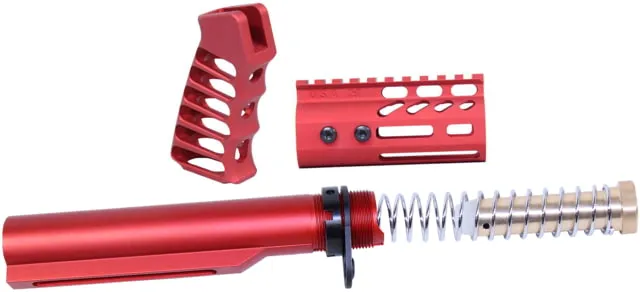 Guntec USA AR-15 4in Pistol Brace Build Kit With Milspec Buffer Tube Anodized Red