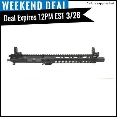 PSA 10.5" .223 Wylde Phosphate H-BAR Lightweight M-lok Slant 12" Upper With MBUS Sight Set, BCG, CH, & Fluted Flash Can - 5165447973