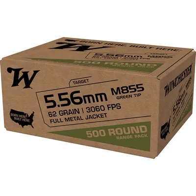 USA White Box M855 Green Tip 5.56mm Rifle Ammo - 5.56mm NATO 62gr Full Metal Jacket 500/Box
