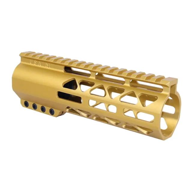 Guntec USA 7in .308 Caliber AIR-LOK Series M-LOK Compression Free Floating Handguard With Monolithic Top Rail Anodized Gold
