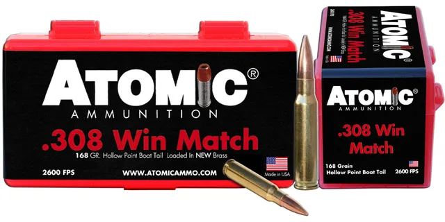 Atomic Ammunition Match 168 gr Hollow Point Boat Tail .308 Win Ammo, 50/box