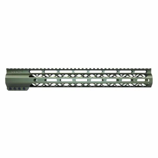 Guntec USA AirLok Series M-LOK Compression Free Floating Handguard w/Monolithic Top Rail 15in Green