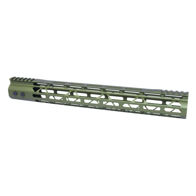 Guntec USA MOD LITE Skeletonized Series AR-15 M-LOK Free Floating Handguard w/ Monolithic Top Rail 15in Anodized Green