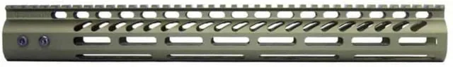 Guntec USA AR-15 15in Ultra Lightweight Thin M-LOK System Free Floating Handguard w/ Monolithic Top Rail Anodized Green