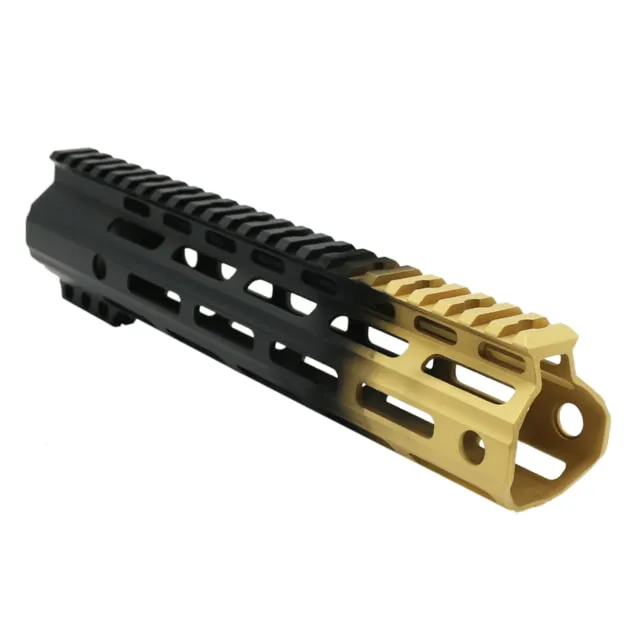 Tiger Rock AR-15 Angle Cut Clamp On M-LOK 10in Handguard Black Base Cerakote Gradient Gold Medium