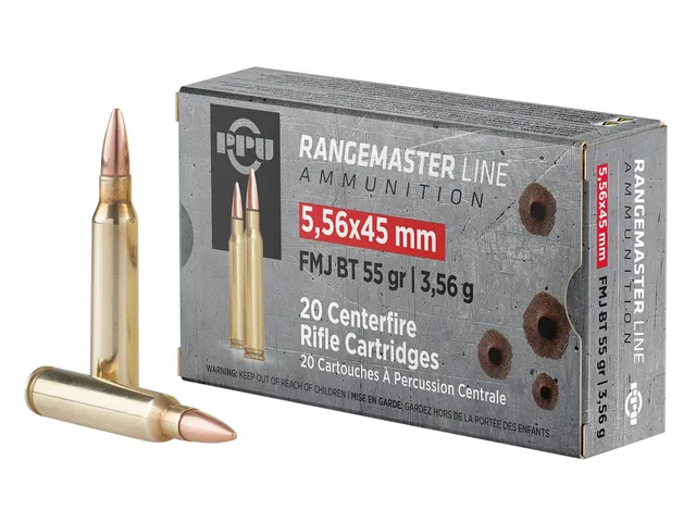 PPU Rangemaster 55 gr FMJBT 5.56x45 Ammunition 20 Rounds