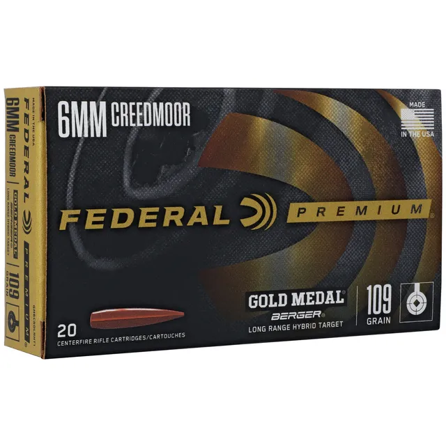 Federal Gold Medal 6.5 Creedmoor Ammunition, 20 Rounds Berger 109gr