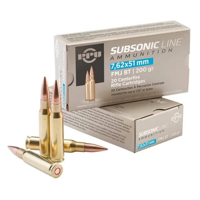 PRVI Partizan 7.62x51mm FMJ BT Subsonic Ammunition 20rd Box