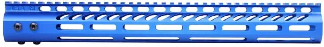 Guntec USA AR-15 15in Ultra Lightweight Thin M-LOK System Free Floating Handguard w/ Monolithic Top Rail Anodized Blue