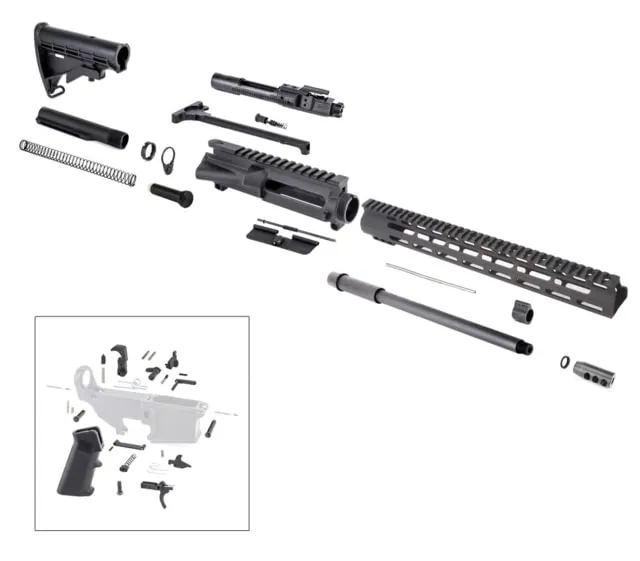 Tiger Rock AR Rifle Build Kit BCG LPK and Stock Kit .300 AAC Blackout 24in 16in Barrel HBAR Carbine 1x8 5/8x24 15in M-LOK Handguard Compensator