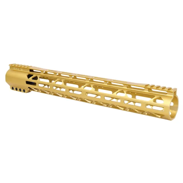 Guntec USA AR-308 15in AIR-LOK Series M-LOK Compression Free Floating Handguard With Monolithic Top Rail Gen 2 Anodized Gold