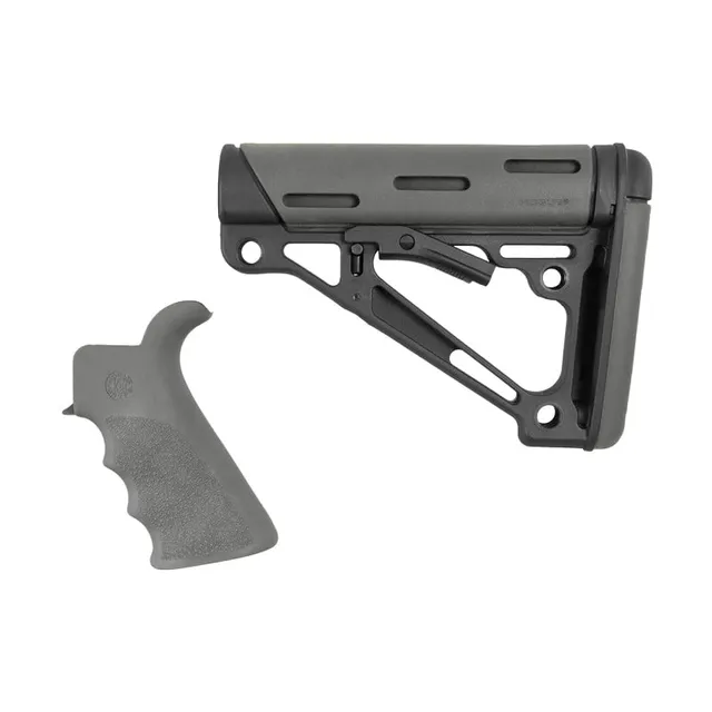 Hogue Overmolded Beavertail Grip and Collapsible Buttstock Kit for AR-15/M16, Slate Gray