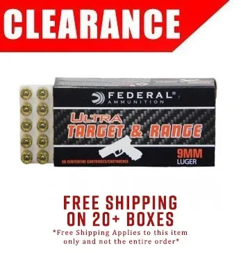 Federal Ultra Target and Range 9mm 115gr FMJ Ammunition, 50 Round Box - UTR9115