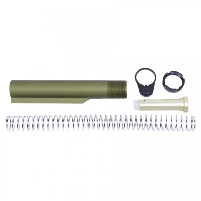 Guntec USA AR-15 Mil-Spec Buffer Tube Set 6-position CAR Buffer/Spring/End Plate/Castle Nut Anodized Green