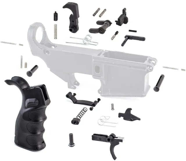 Tiger Rock AR-15 Lower Parts Kit w/ Upgraded Grip Extended Trigger Guard & Dual Safety Selector Black