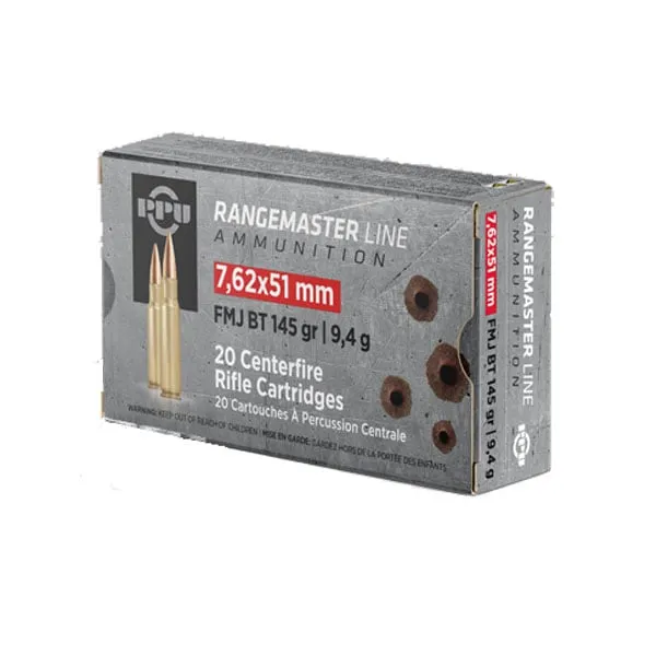 PPU Rangemaster 145 gr FMJBT 7.62x51 Ammunition 20 Rounds