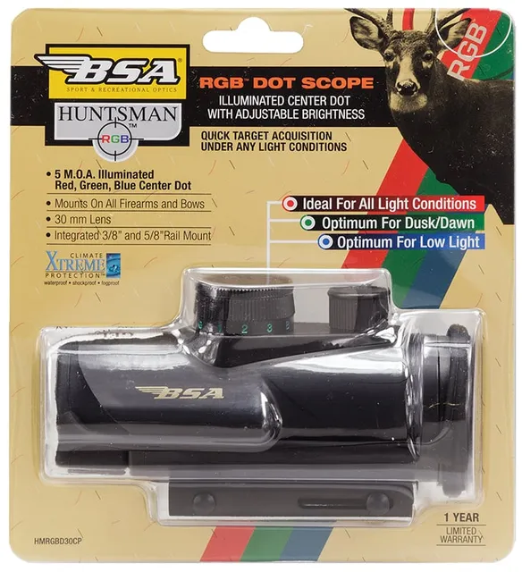 BSA Optics Huntsman 1x30mm Red/Green/Blue Dot Sight