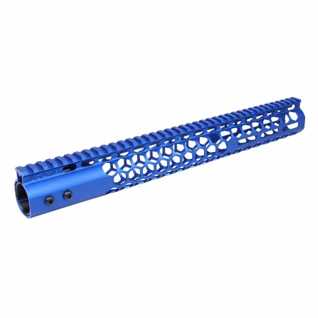 Guntec USA 15in Air Lite Series Honeycomb M-LOK Free Floating Handguard w/ Monolithic Top Rail Anodized Blue