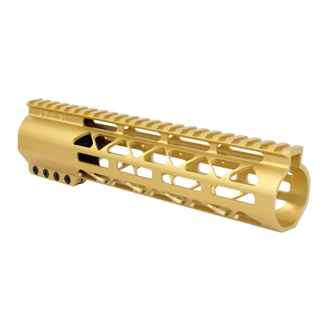 Guntec USA 9in .308 Caliber AIR-LOK Series M-LOK Compression Free Floating Handguard With Monolithic Top Rail Anodized Gold