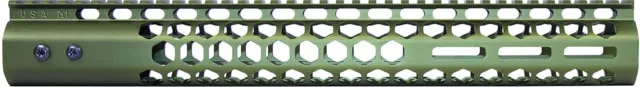 Guntec USA Honeycomb M-LOK Free Floating Handguard With Monolithic Top Rail 15in Anodized Green