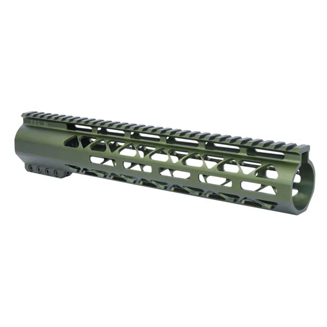 Guntec USA 12in AIR-LOK Series M-LOK Compression Free Floating Handguard With Monolithic Top Rail .308 Cal Anodized Green