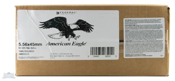 American Eagle 5.56mm 62gr FMJ Steel Core Ammunition, 1000 Rounds - XM855CS