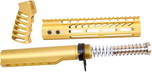 Guntec USA AR-15 9in Pistol Brace Build Kit With Milspec Buffer Tube Anodized Gold