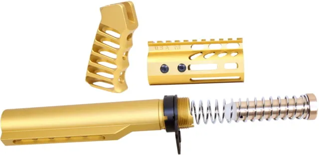 Guntec USA AR-15 4in Pistol Brace Build Kit With Milspec Buffer Tube Anodized Gold