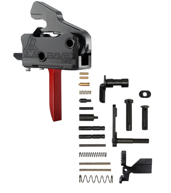 RISE Armament RAVE 140 w/ AR-15 Lower Parts Kit Flat 3.5lb Black/Red