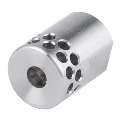 Short Muzzle Brake 22 Caliber 1/2-28 SS Silver