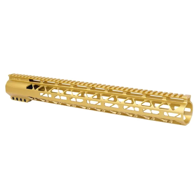 Guntec USA 16.5in AIR-LOK Series M-LOK Compression Free Floating Handguard With Monolithic Top Rail .308 Cal Anodized Gold