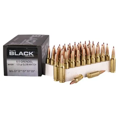 Black 6.5 Grendel 123gr ELD Match Polymer Tipped 50/Box
