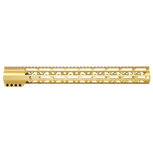 Guntec USA 16.5in AIR-LOK Series M-LOK Compression Free Floating Handguard w/ Monolithic Top Rail Anodized Gold