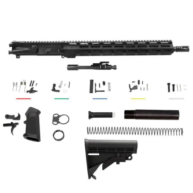 AIM Sports Inc Complete Rifle Build Kit AR-15 5.56x45mm NATO 16-inch Barrel Mid-Length Gas Tube Low Profile Gas Block Black Hardcoat Anodized Aluminum