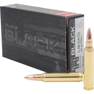 Black 5.56x45 NATO 62gr FMJ Full Metal Jacket 20/Box